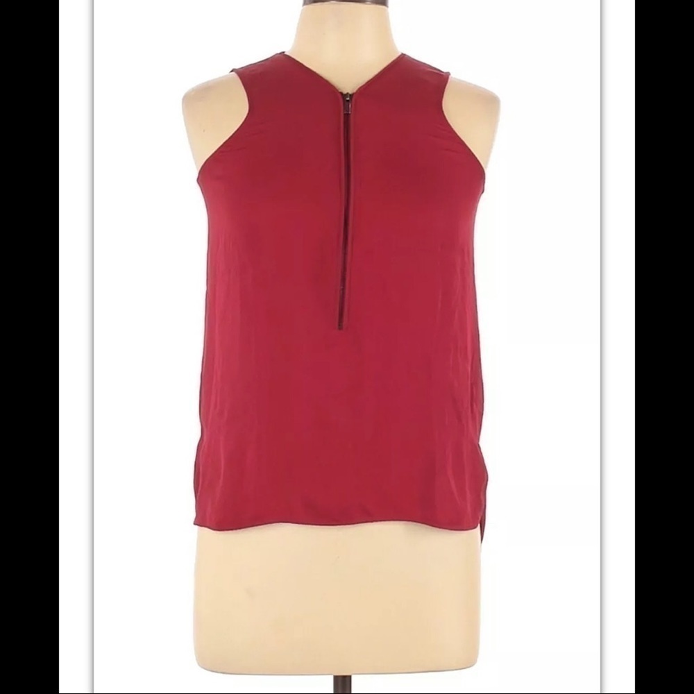 The Kooples Woman's Sz Xs (1) Red Silk Sleeveless Top Zip Front